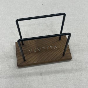 VEVETTA Modern Napkin Holder with Walnut Wood Base and Black Metal Wire