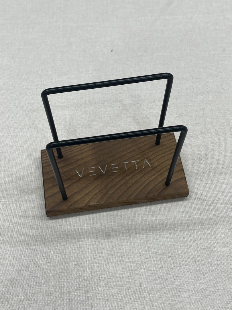 VEVETTA Modern Napkin Holder with Walnut Wood Base and Black Metal Wire