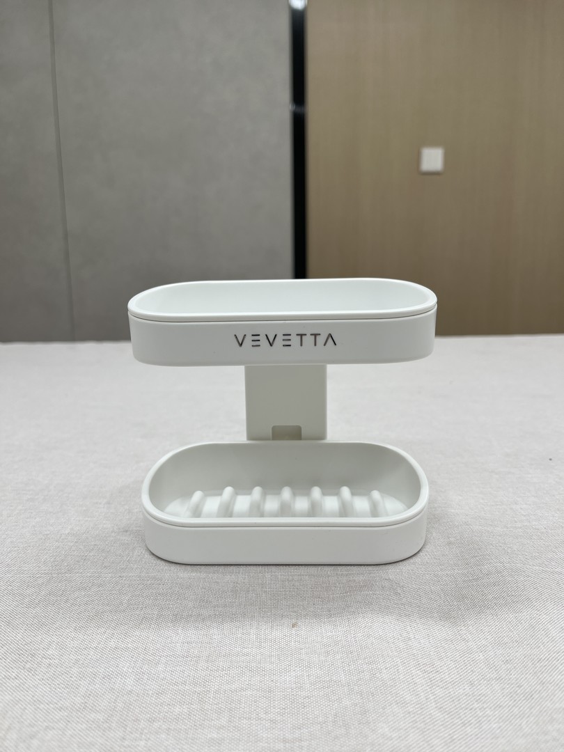 VEVETTA Modern Dual-Layer Wall-Mounted Soap Dish - Minimalist White Soap Saver