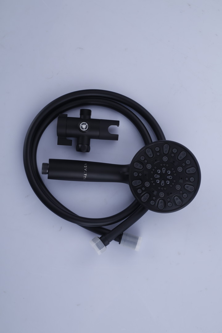 VEVETTA High-Pressure Matte Black Handheld Shower Head with Hose and Bracket Set - Image 7