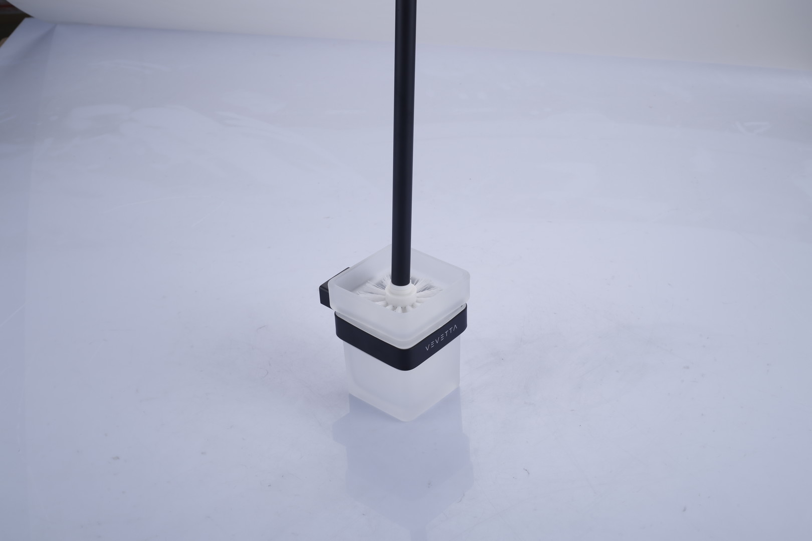VEVETTA Modern Frosted Glass Toilet Brush Set - Wall-Mounted Bathroom Scrubber - Image 3