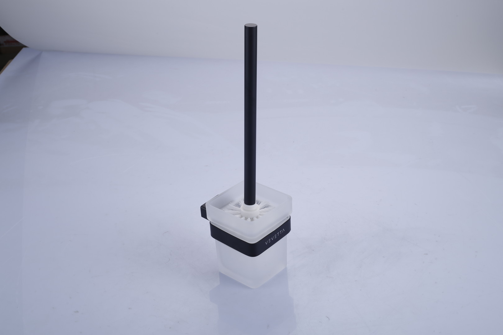 VEVETTA Modern Frosted Glass Toilet Brush Set - Wall-Mounted Bathroom Scrubber