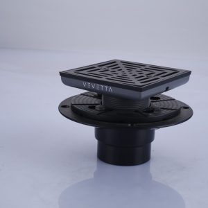 VEVETTA Industrial Matte Black Floor Drain Assembly - Square Shower Drain Kit
