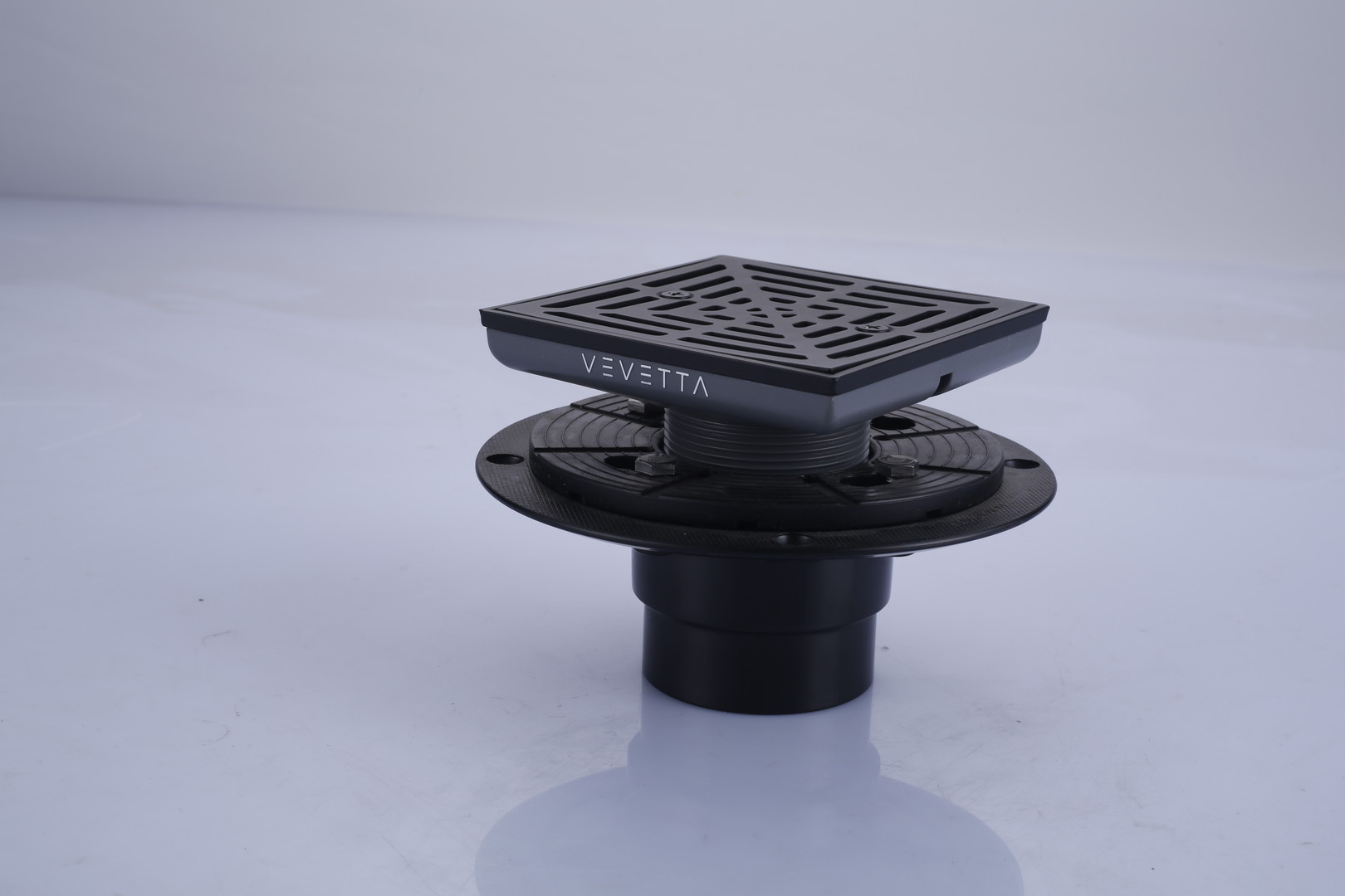 VEVETTA Industrial Matte Black Floor Drain Assembly - Square Shower Drain Kit