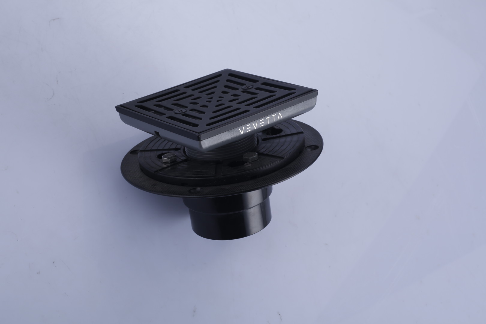 VEVETTA Industrial Matte Black Floor Drain Assembly - Square Shower Drain Kit - Image 2