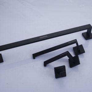 VEVETTA Modern Bathroom Accessory Set - Matte Black Towel Bar and Towel Ring Combo