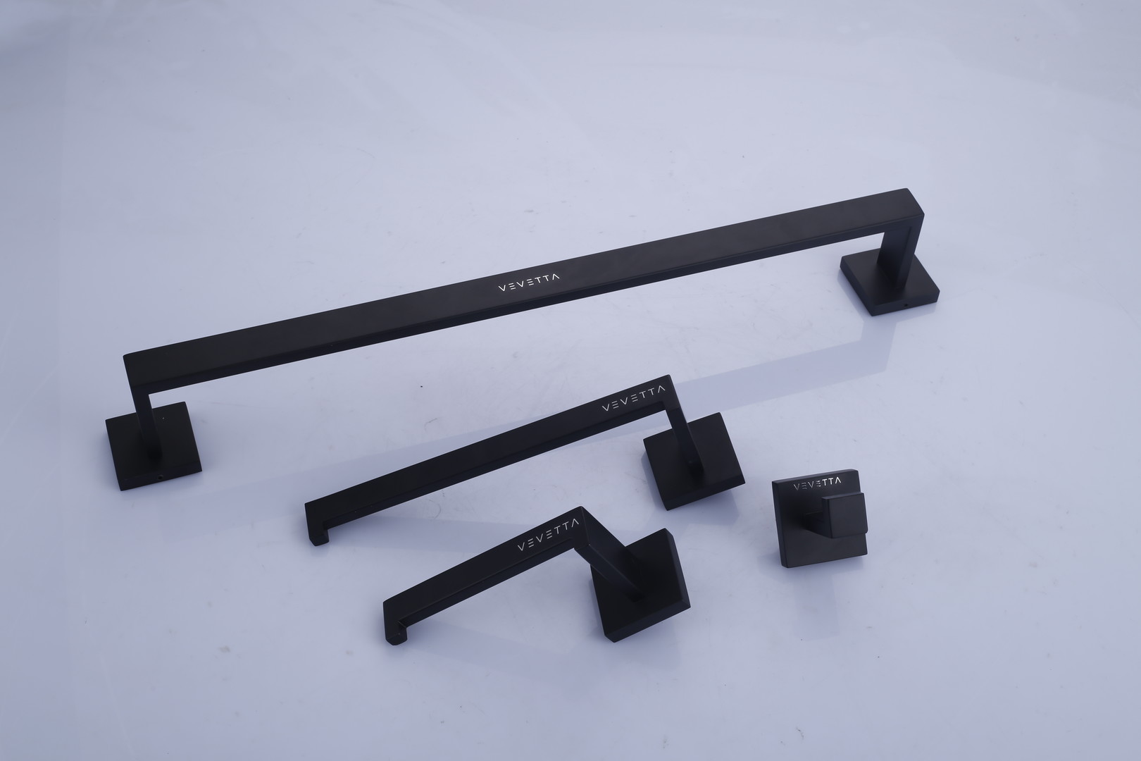 VEVETTA 4-Piece Matte Black Bathroom Hardware Set – Towel Bar, Toilet Paper Holder & Robe Hook - Image 3