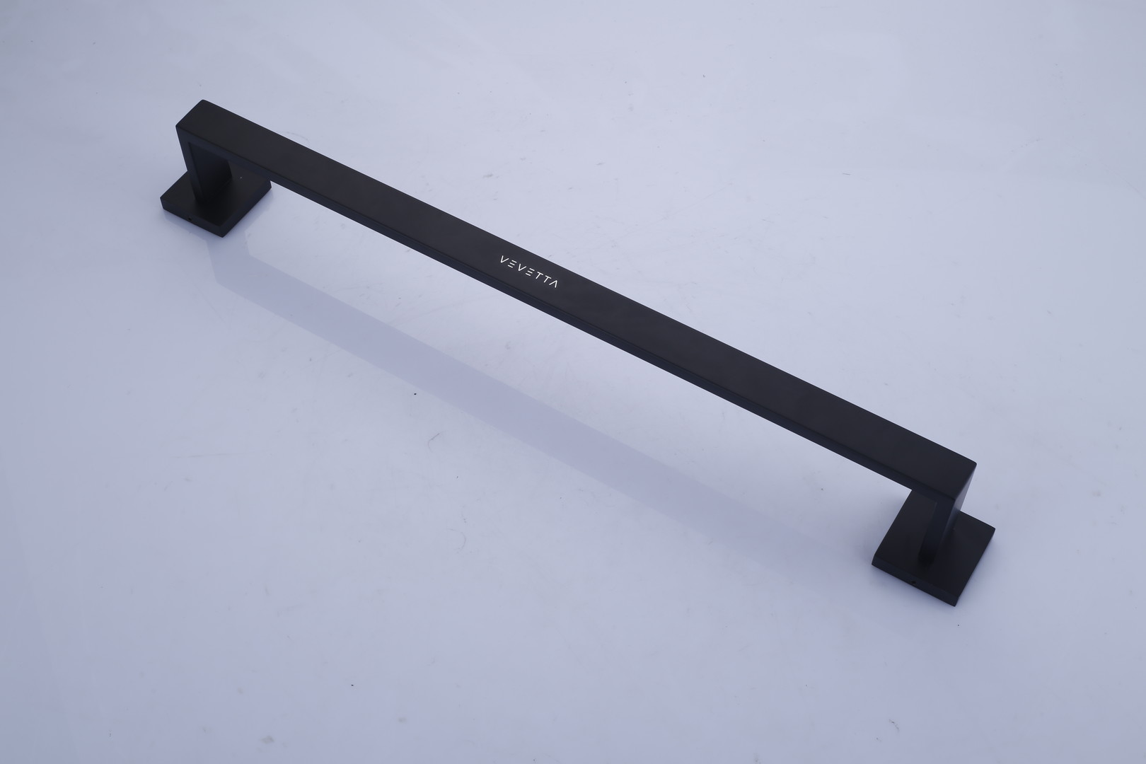 VEVETTA Modern Matte Black Square Towel Bar – Stainless Steel Bathroom Hardware.