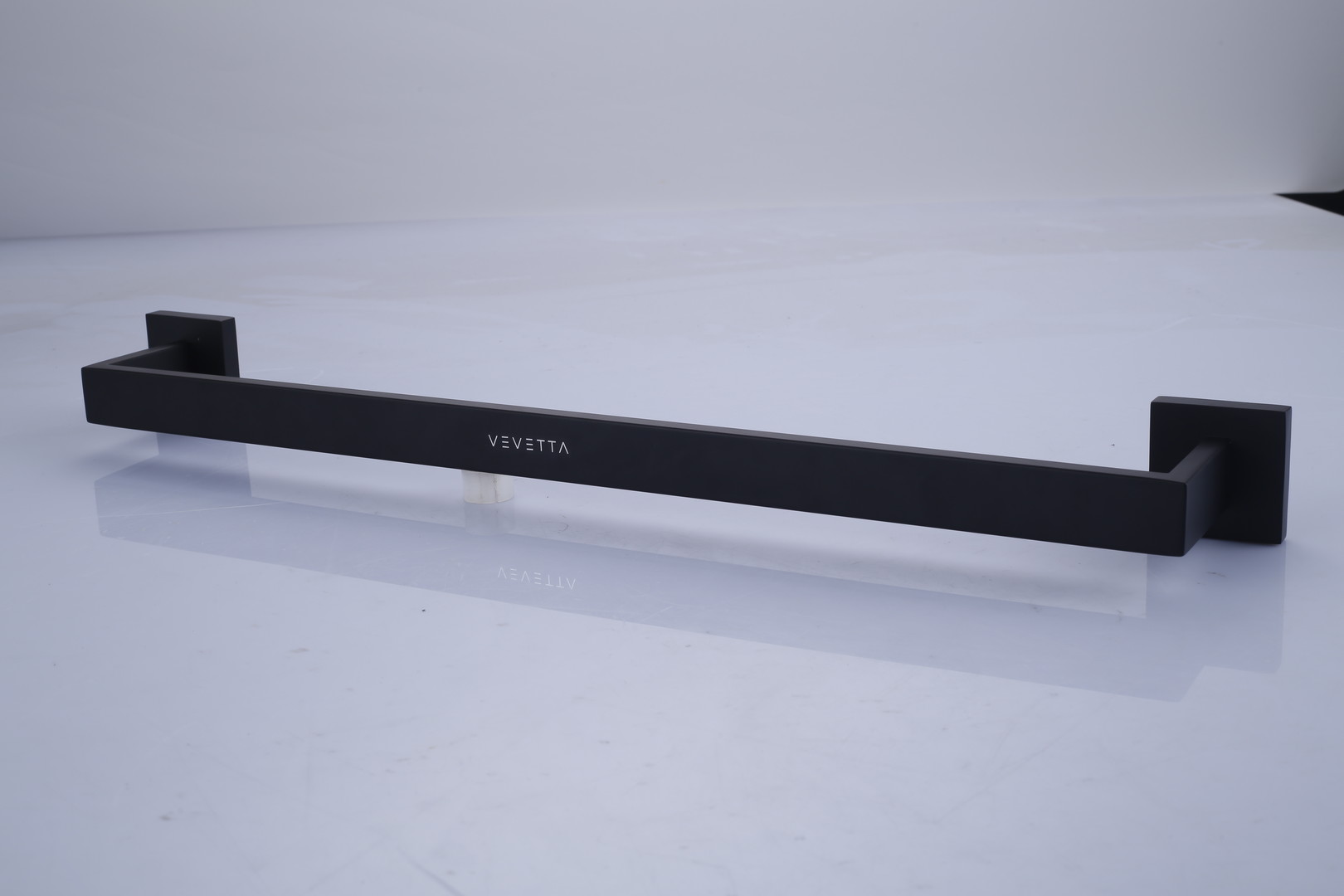 VEVETTA Modern Matte Black Square Towel Bar – Stainless Steel Bathroom Hardware. - Image 4