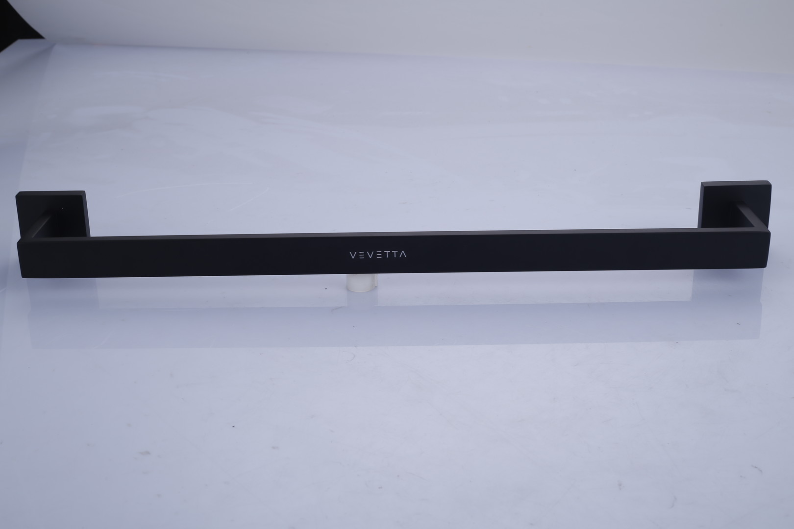 VEVETTA Modern Matte Black Square Towel Bar – Stainless Steel Bathroom Hardware. - Image 3