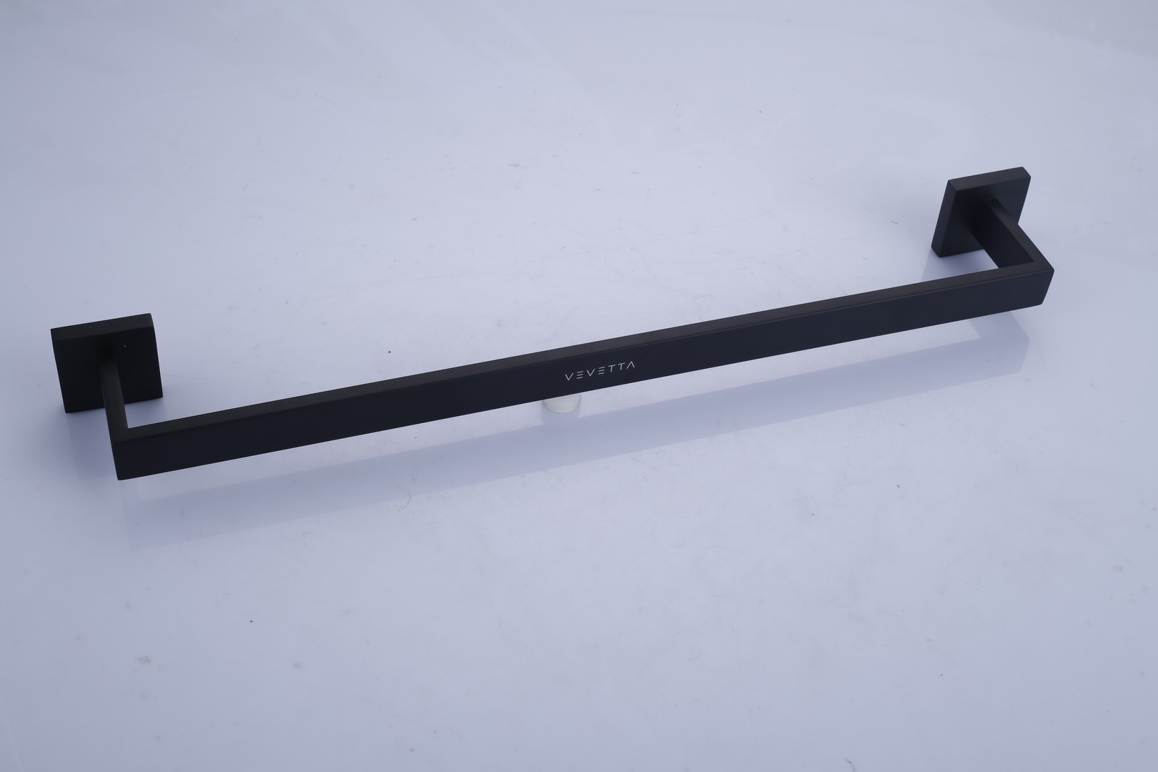 VEVETTA Modern Matte Black Square Towel Bar – Stainless Steel Bathroom Hardware. - Image 2