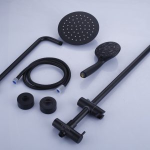 VEVETTA Luxury Matte Black Shower System with Rainfall Head and Handheld Spray