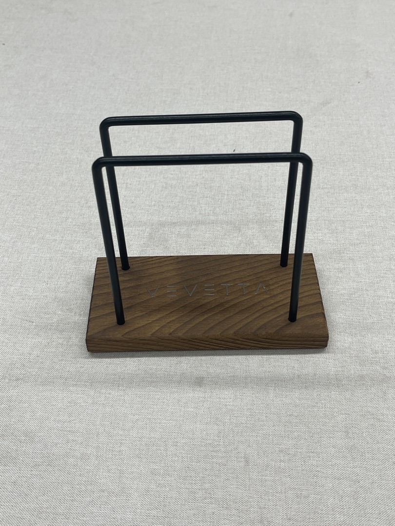 VEVETTA Modern Napkin Holder with Walnut Wood Base and Black Metal Wire - Image 5