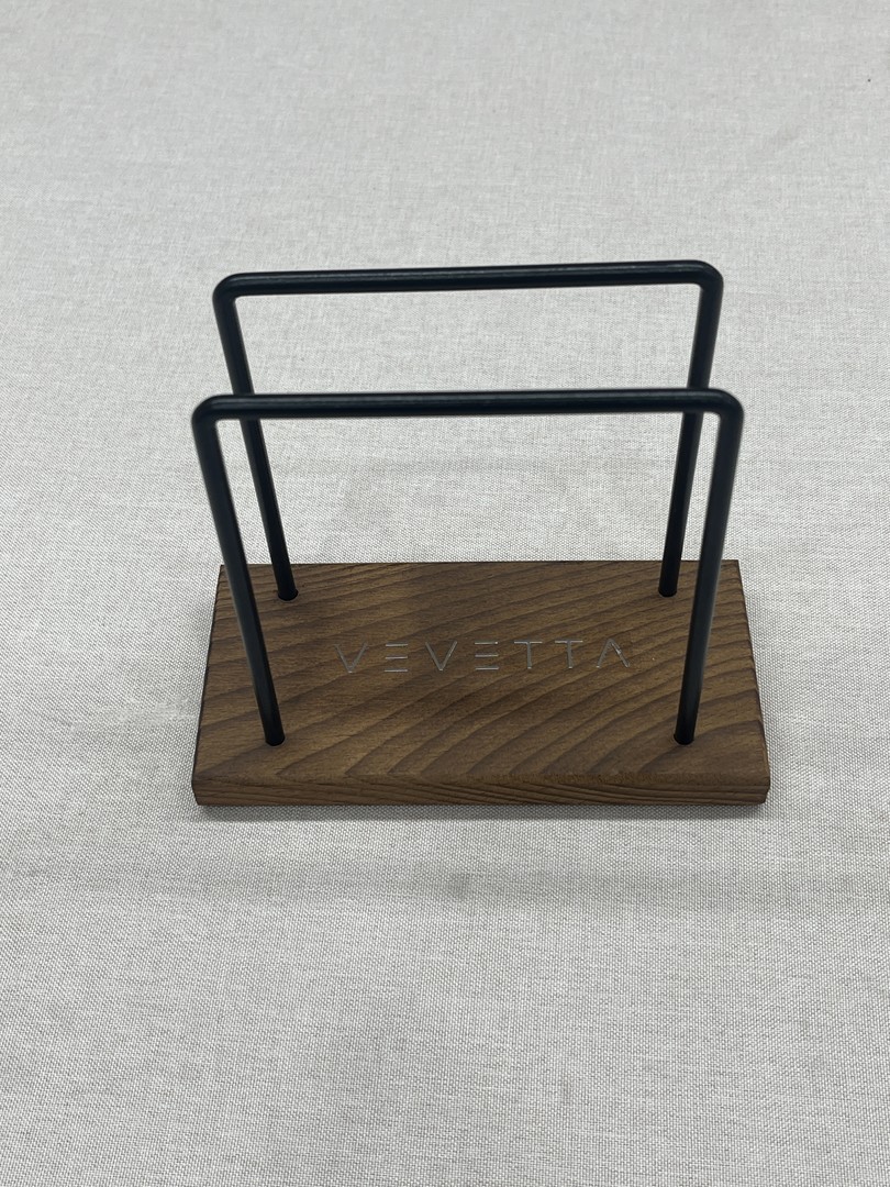 VEVETTA Modern Napkin Holder with Walnut Wood Base and Black Metal Wire - Image 4